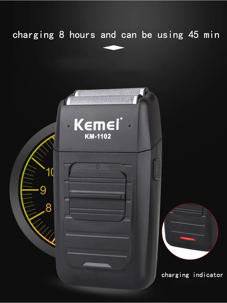 Kemei KM-1102 перезаряжаемая Беспроводная Бритва для мужчин с двойным лезвием поршневая Бритва для бороды Уход за лицом Многофункциональный