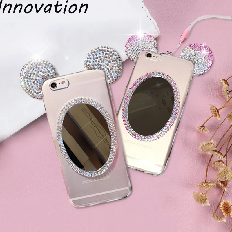 

Luxury Diamond Mirror Crystal Mickey Ears TPU Phone Case For Samsung S10 Plus S10E S6 S7 Edge S8 J5 Pro J7 2017 Cover Capa Coque