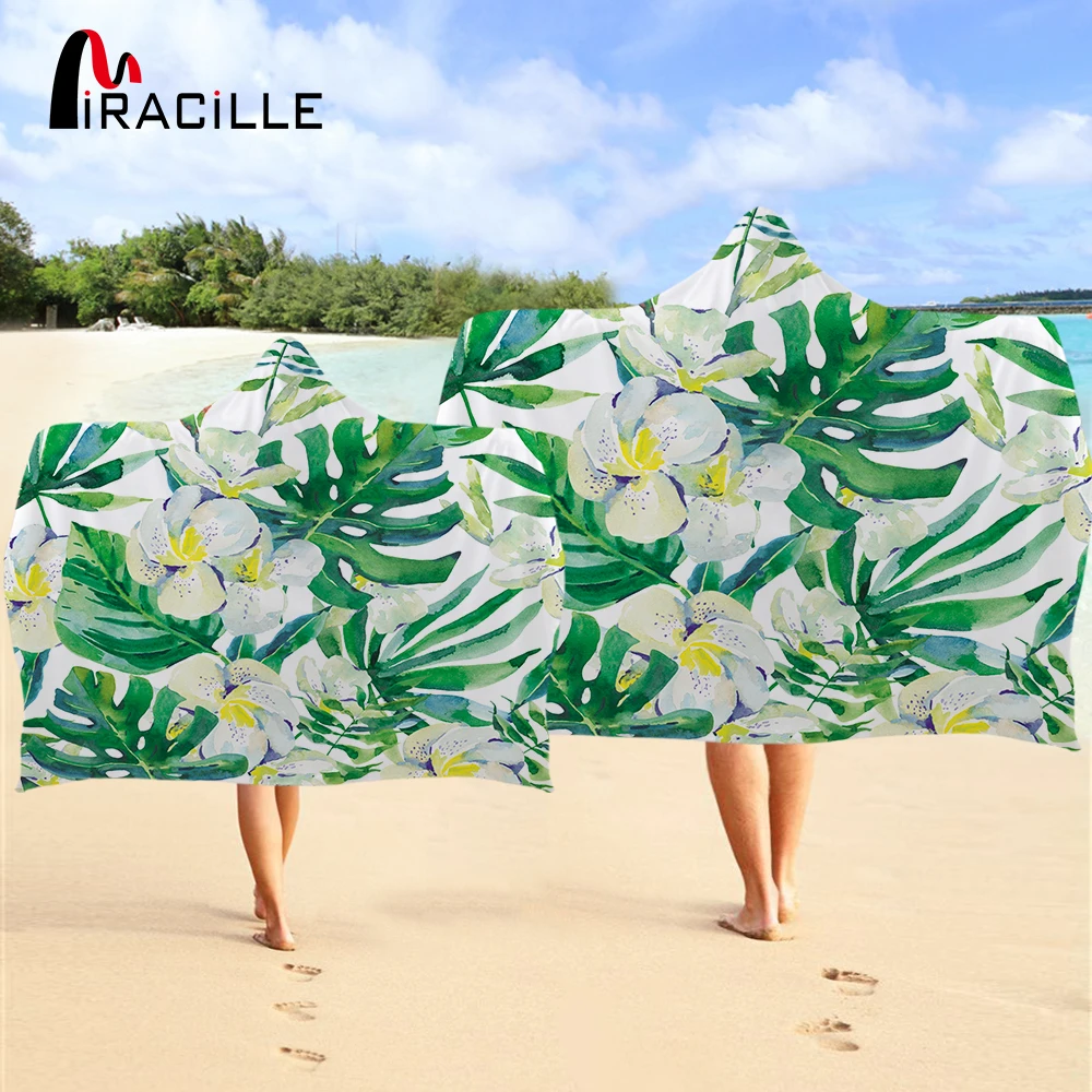 

Miracille Beautiful Floral Hooded Bath Towel Beach Towel Adult Children Wearable Swim Hooded Cloak Quick-Dry Dress Towel 2 Sizes