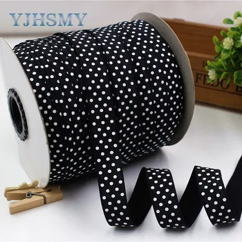 

YJHSMY E-18127-25,16 mm,5 yards White dot printing elasticity Ribbon,DIY handmade hair accessories packaging decorative Material