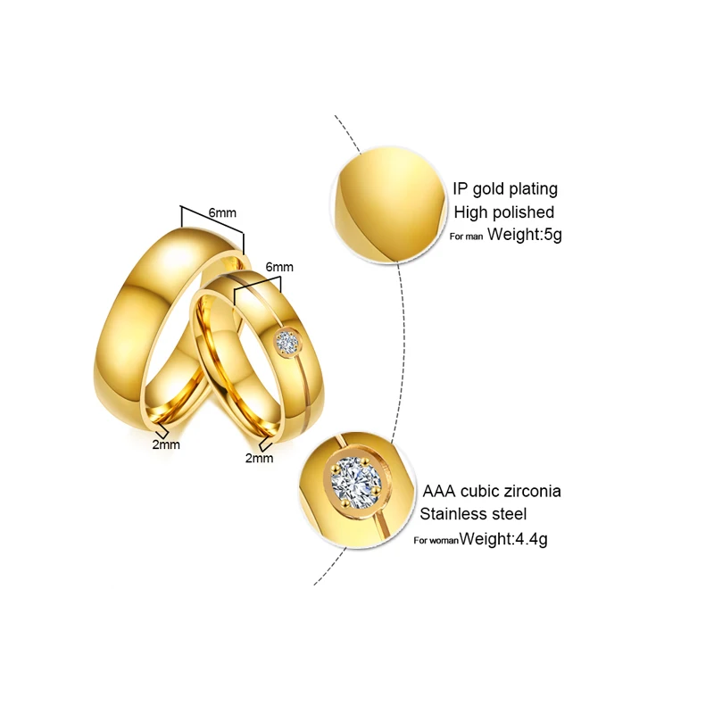 Vnox золотого цвета обручальное кольцо 6 мм обручальное кольцо из нержавеющей стали для женщин и мужчин индивидуальный подарок на день Святого Валентина