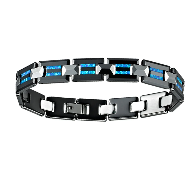 luxury Blue Natural Opal black ceramic silver color tungsten carbide fashion jewelry homme femme Men bracelets for women  (1)