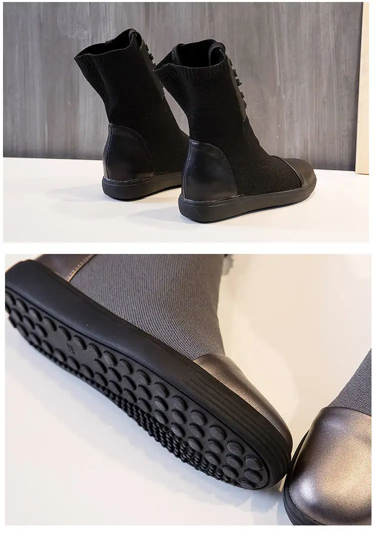2018 Autumn And Winter Boots Women's Leather Increased Thick Bottom Elastic Boots Med-HeelFashion Winter Ankle Boots WomenM8D156 (19)