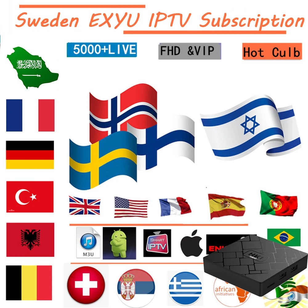 Французский Израиль IPTV-SCANDINAVIA Швеция Норвегия Испания Португалия, Италия Бразилия HK1 мини Android IPTV-Box Smart M3U Enigma2 Mag