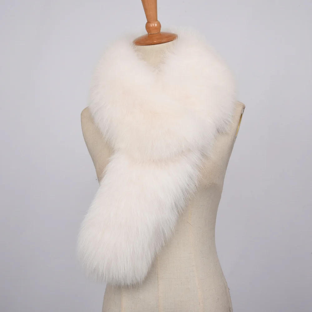 Новое поступление, женский длинный шарф из натурального Лисьего меха, высокое качество, широкий меховой шарф, женский воротник из натурального меха S7450 - Цвет: Cream