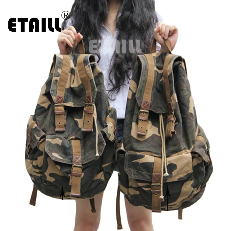 2016 Vintage Leather Military Canvas Men's Backpack Bagpack Rucksack School Bags Luxury Brand Logo Backpack Van Sac a Dos