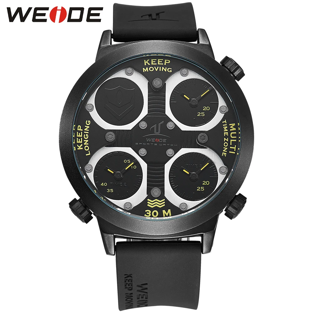 

WEIDE Brand Outdoor Sport Big Dial Black Silicone Band Quartz Analog Display 30m Waterproof Dual Time Zone Men Watches / UV1503