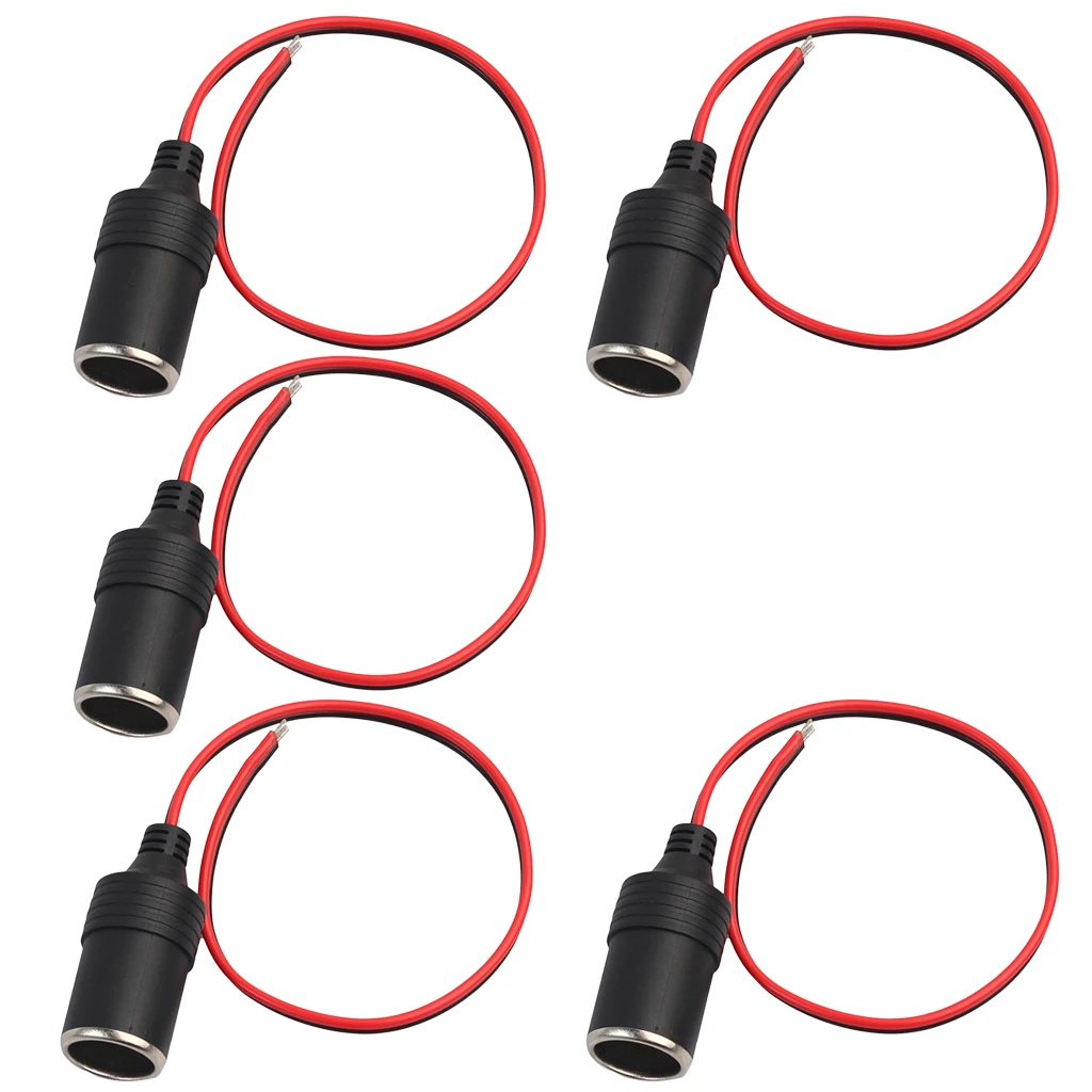 5Pack Car Cigarette Lighter Socket Fused 12v 24v Power Charger Adapter Female Socket Connector Adapter, 1ft/30cm