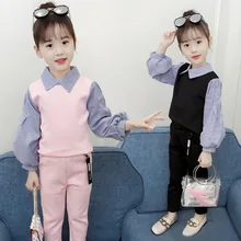 Girls clothing set 2018 autumn suit children’s clothing striped fashion shirt + pants casual two-piece suit