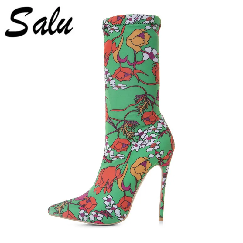 

Salu Large size 33-43 sexy pointed toe shoes woman fashion ankle boots thin high heels party long boots