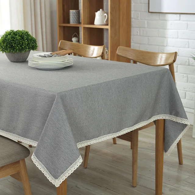 Solid Color Decorative Tablecloth Imitation Linen Lace Table Cloth Dining Table Cover Home Decoration