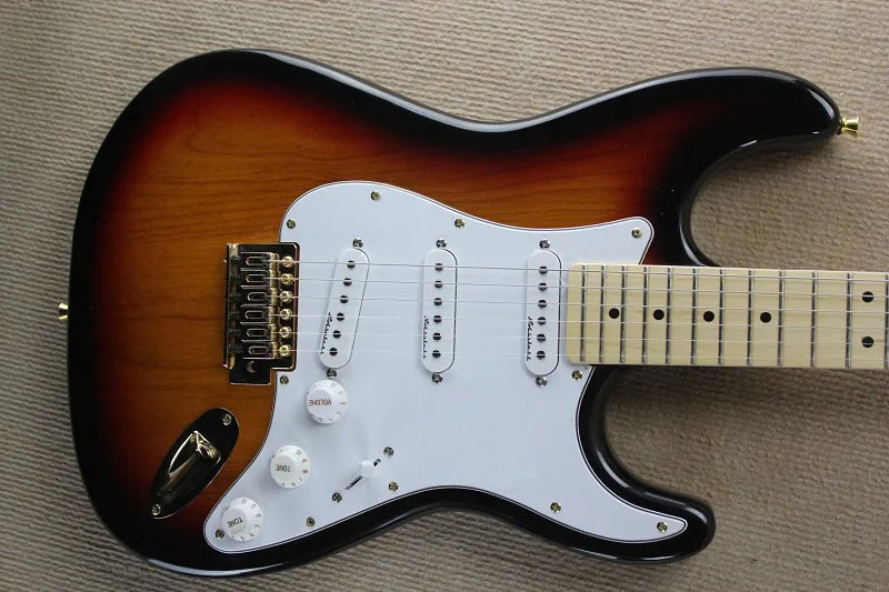 

free shipping new Top quality ST Guitar In vintage SUNSET Sunburst Natural wood GoldEN hardware electric guitar