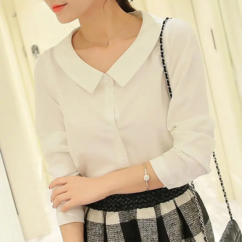 Women Blouse Elegant Chiffon Shirt White Long Sleeve Business Blouses