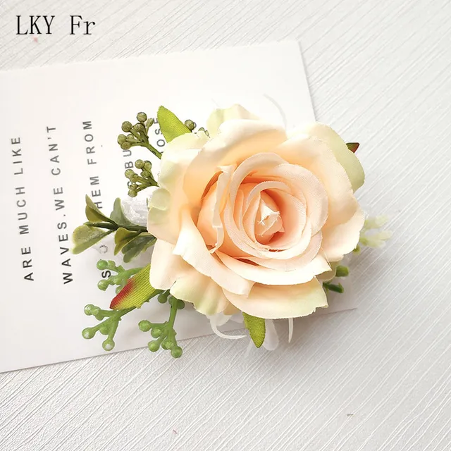 LKY Fr Boutonniere Flowers Corsage Pin Boutonniere Buttonhole Men Wedding Bracelet Bridesmaid Wedding Buttonhole Witness Corsage Champagne Bracelet