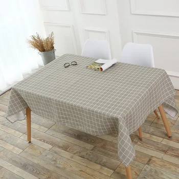 

Vintage Grey Plaid Tablecloth Cotton Linen Fabric Rectangle Table Cloth Cover for Dining Room Office