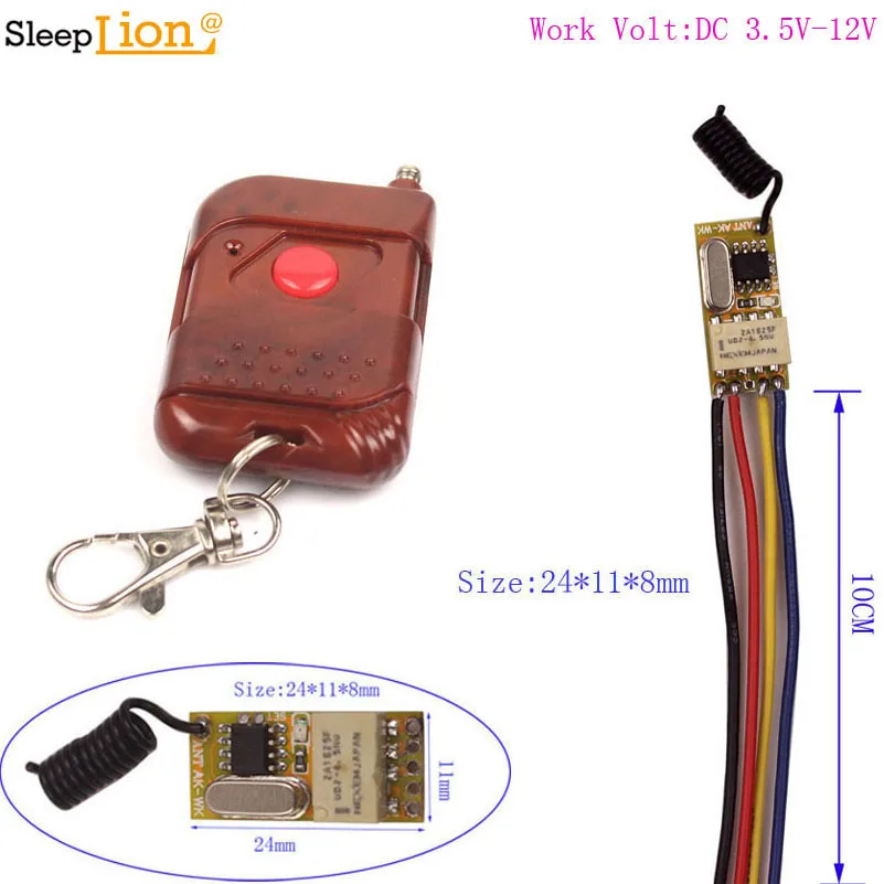 

Sleeplion 3V 3.7V 5V 6V 9V 12V Mini Relay Wireless Switch Remote Control Power LED Lamp Micro Receiver Transmitter 3V-12V Switch
