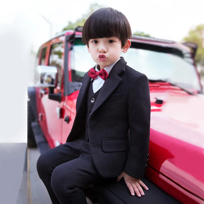 

Winter Children Boys Formal Sets 5 pcs Woolen Blend Coat Pants Vest Shirt Tie Costume Wedding Birthday Party Gentleman Boy Suit