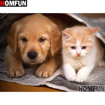 

HOMFUN Full Square/Round Drill 5D DIY Diamond Painting "Dog cat" Embroidery Cross Stitch 5D Home Decor Gift A14071