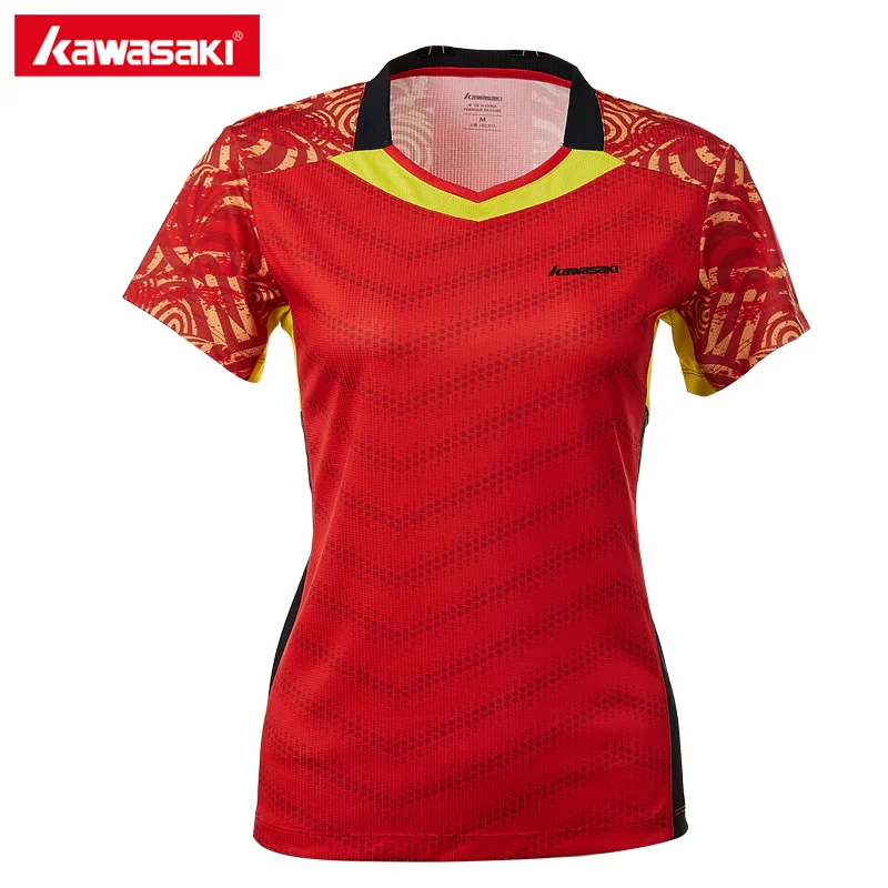 

Kawasaki Clothing Badminton Shirt 2018 Women Shirt V-Neck Short Sleeve Polyester Breathable Tennis T-Shirt For Female ST-T2020