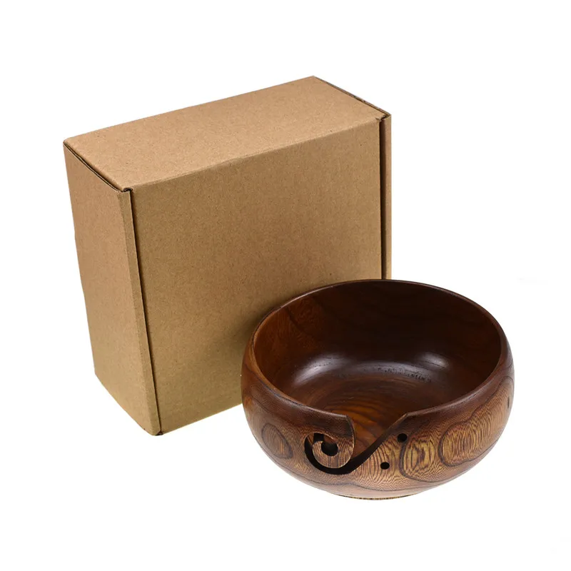 Wooden Yarn Bowl Holder Knitting Wool Storage Basket Round with Holes Handmade Craft Crochet Kit Organizer for Mother's Gift (5)