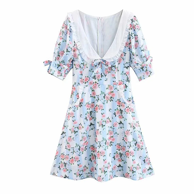 Women's Clothing Dress 2019 Doll Collar Flower Print Short Sleeve Dress Ms Summer Street Sexy Slim Fit Temperament Clothing