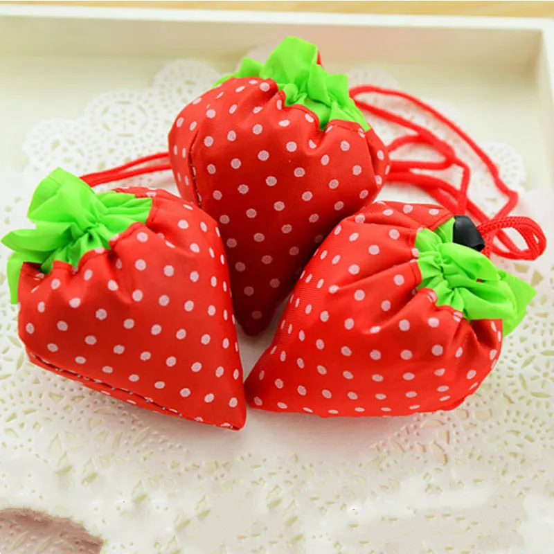 

Hot Eco Strawberry Storage Handbag Foldable Shopping Bags Reusable Folding Grocery Nylon Large Bag Random Color