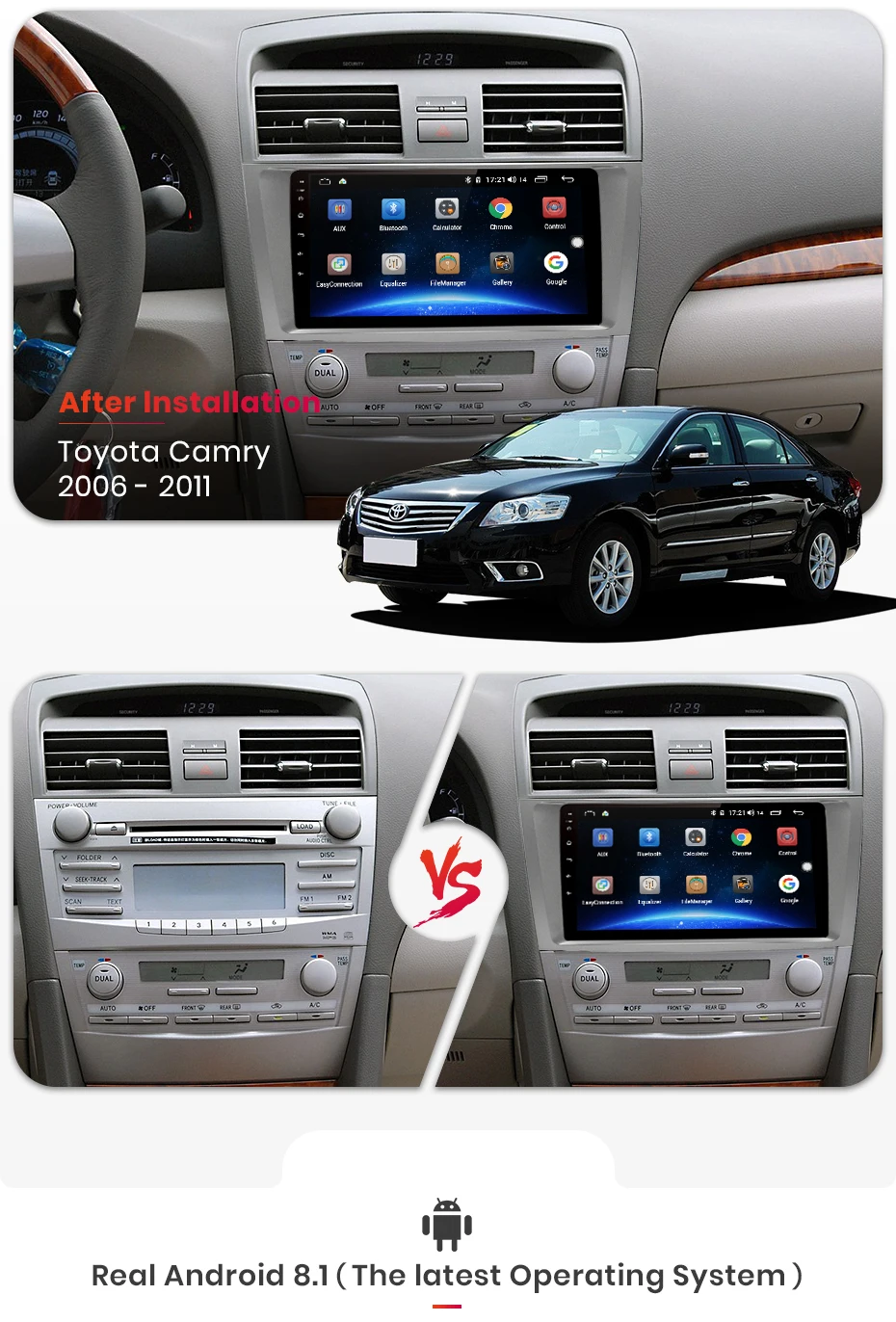 Best AWESAFE 2 Din 4+64GB Car Radio 9" HD Multimedia Player  GPS Touch Screen Auto audio Car Stereo For Toyota Camry 40 50 2007 2008 4