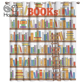 

Book On The Shelf Room Curtains Large Window Outdoor Kitchen Indoor Fabric Print Decor Window Treatment Hardware