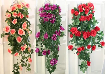 

35.5" Simulation Flower Rose Rattan Artificial Flower Wedding House Decoration Vine Creepers Pink Red Purple White Rose Rattan