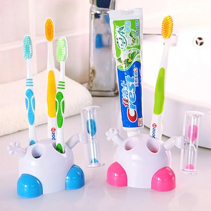 Kids Toothbrush Holder Cartoon Toothbrush Stand Creative Hourglass 3 Minute Timing Tooth Brush Rack Bathroom Toilet Organizer (3)