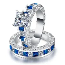 Инкрустированный Циркон синий пара кольцо Европейская и американская мода мужчины и женщины кольцо из нержавеющей стали тонкая линия пара кольцо