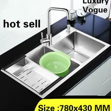 Кухня ручная раковина двойной паз высокой емкости мыть овощи wogue 304 нержавеющая сталь vogue 780x430 мм