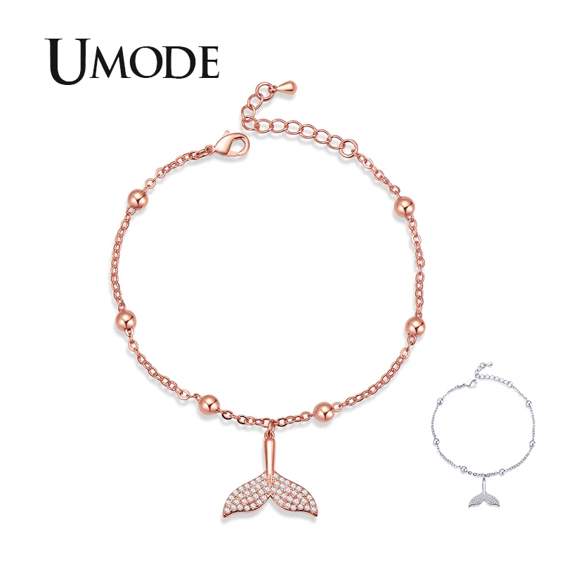 Женский браслет с хрустальным цирконием UMODE из белого и розового золота хвостом