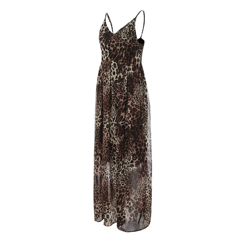 New Sexy ChiffonLeopard Print High Waist V-Neck Long Dress Summer High Street Fashion Dress For Female Vestidos #F#40DE07 (15)