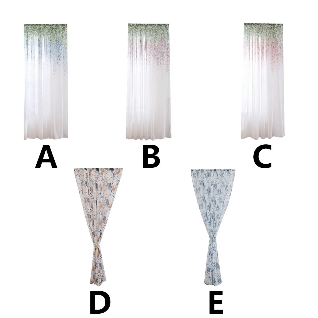 Листья отвесная занавеска Тюль оконная обработка вуаль драпировка балдахин 1 панель ткань тюль занавеска домашняя микропрозрачная органза мягкая