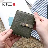 AETOO Goatskin Wallet Women's belt buckle hit color leather card bag short simple small wallet