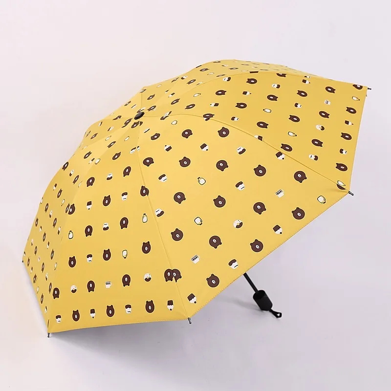 Модный мужской зонт от дождя и солнца женские большие ветрозащитные зонты, дождь для мужчин черное покрытие 8 кости неавтоматический зонтик - Цвет: Bear yellow