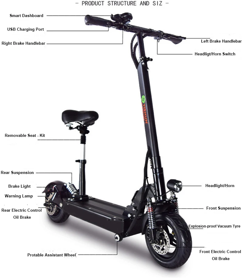 2000W Powerful Dual Motor Electric Scooter Skateboard Off Road Hoverboard Mini Bicycle with Seat Remote Controller for Adults