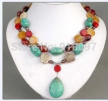 

free shipping HH##Exquisite turquoise coral jade necklace