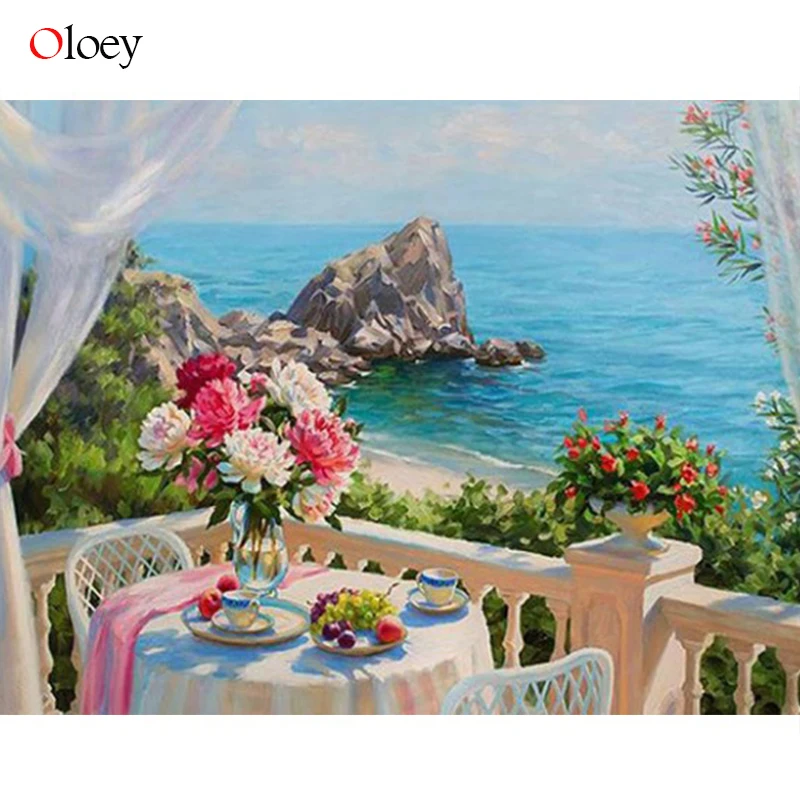 

Full Drill Round Diamond Painting Landscape 5D DIY Diamond Embroidery Flowers Home Decoration Sea Picture Of Rhinestone