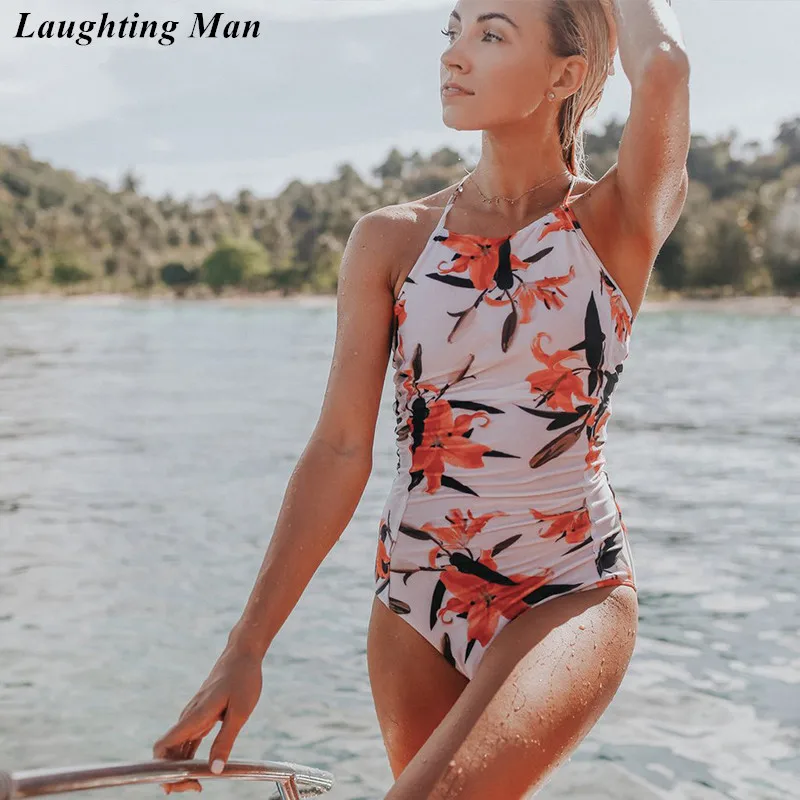 

Laughting Man Sexy Swimsuit 2019 New Brazilian One Piece Print Swimwear Femme Bandage Bathing Suits Halter Top Biquini Swim Wear
