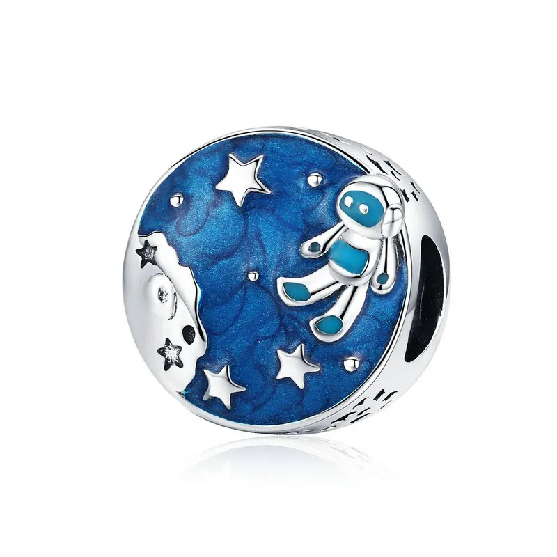 

MOWIMO Astronaut Beads 925 Sterling Silver Star Blue Bead Fit Original Pandora Bracelet Necklace Charm Fashion Jewelry BKC1148