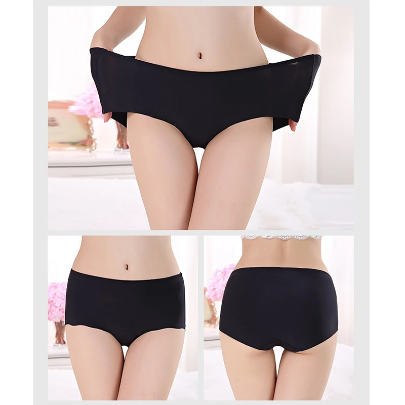Women Plus Size Panties Ice Silk Briefs Middle-Rise Underpants Soft Underwear Knickers