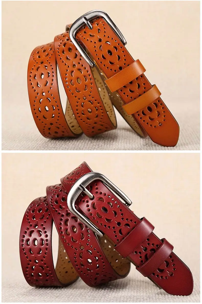 DOULILU New 2018 genuine leather jeans belts for Women Hollow pressed flower luxury strap female belt Gun gray buckle1 (18)
