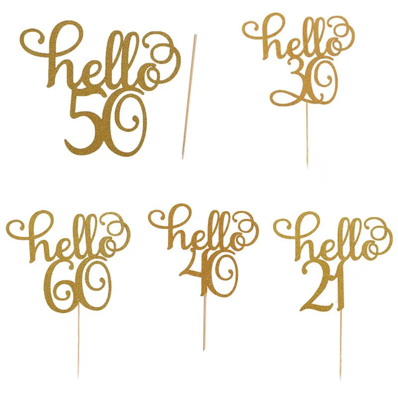 

1pcs/set New Gold Glitter 11.5x15cm Hello 30,40 Cake Topper Thirty Birthday Topper Wedding Party Cake Decoration Supplies