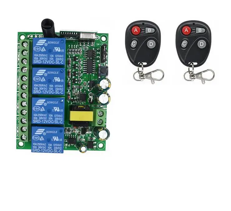 433 mhz AC220V 220 V 4CH RF беспроводной пульт дистанционного управления релейный переключатель системы безопасности для трубчатого двигателя гаражной двери лампа для жалюзи - Цвет: 1 switch 2 remote