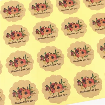 

300 Pcs Thank You Kraft Paper Gift Tag Lables Self Adhesive Stickers Handmade Cake Candy Paper Tags Christmas Wedding Decoration