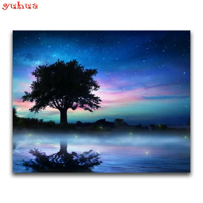 Full Round Diamond mosaic landscape Full Square Diamond embroidery sky DIY 3D Diamond painting Cross stitch colorful aurora_