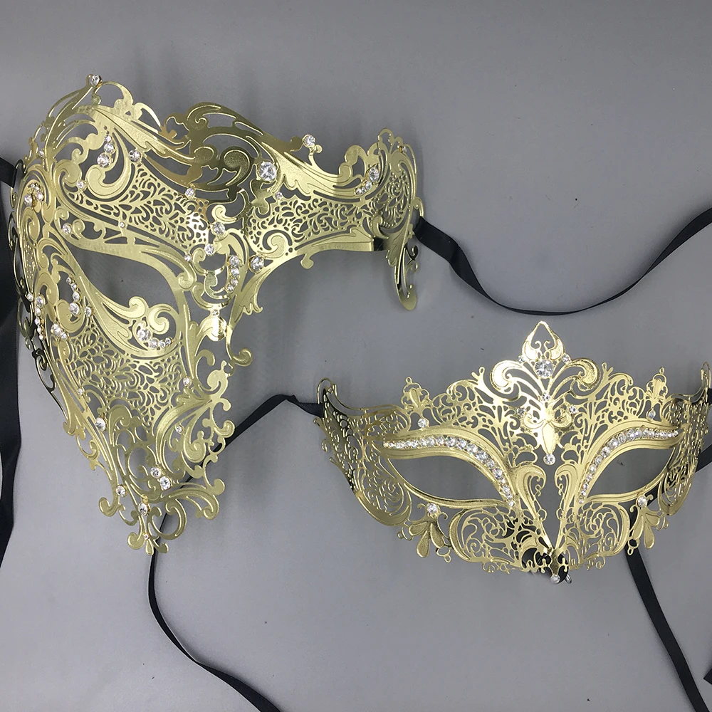 

Half Skull Venetian Masquerade Gold Mardi Gras Costume mascaras Halloween mask laser cut metal carnival Couple mask Set