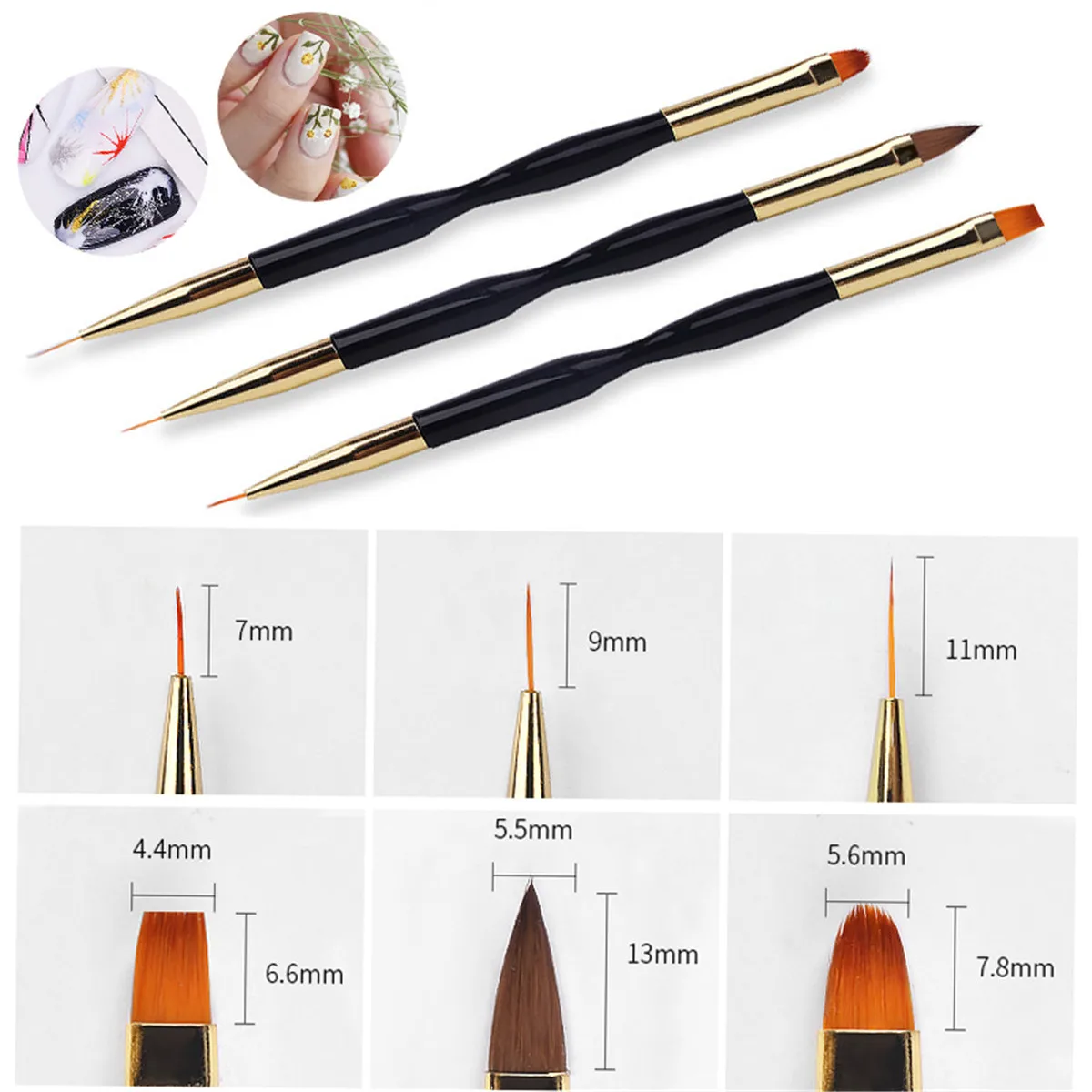 Double Ended Liner Tool Nail Brush Drawing Painting Flower Pen Metal 3D